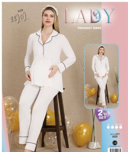 Lady Viskon Kumaş Sabahlıklı Hamile Pijama Takımı resmi