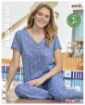 Aydoğan Home Wear Kadın Mavi Tonlarında Desenli %100 Bambu V Yaka Kısa Kollu Pijama Takımı resmi