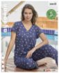 Aydoğan Home Wear Kadın Mavi Tonlarında Desenli %100 Bambu V Yaka Kısa Kollu Pijama Takımı resmi