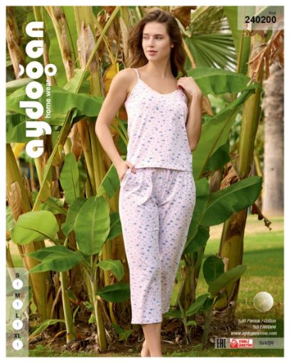 Lacivert Desenli Askılı Kapri Pijama Takımı. resmi