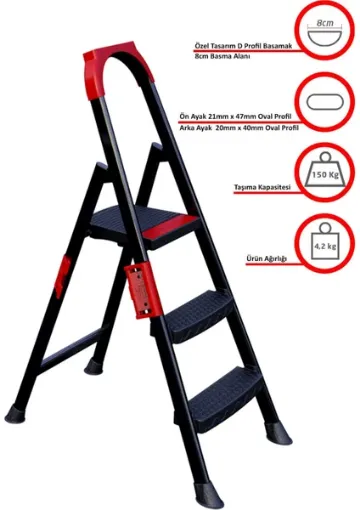 Ertekpa Anka Plus 2+1 Basamaklı Metal Siyah Merdiven resmi