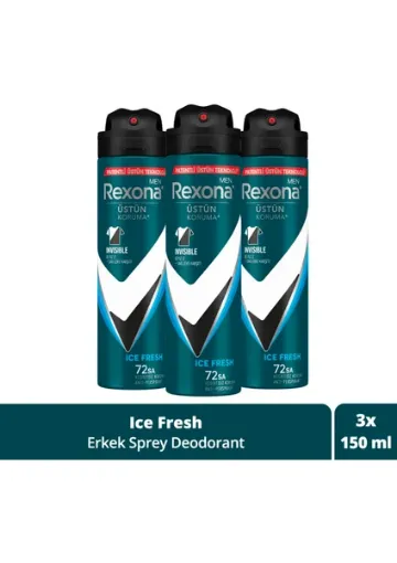 Rexona Men Erkek Sprey Deodorant Invisible Ice Fresh 72 Saat Kesintisiz Üstün Koruma 150 ml X3 resmi