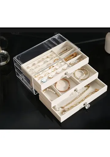 London Birds Store Şık Akrilik Takı Organizatörü Kadife Çekmecelerle - 3 Çekmecelik resmi