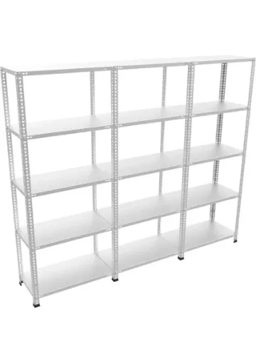 Rafburada 5 Katlı 3'lü Galvaniz Çelik Raf - Depo, Arşiv, Kiler, Dosya, Market Rafı - 43x60 cm-200 cm-0.70 mm resmi