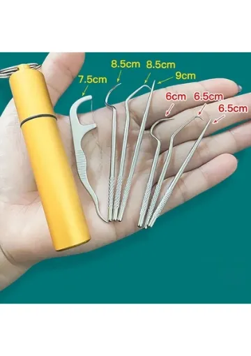 Mingming Shop B Tarzı 1 Takım Kürdan Seti Metal Paslanmaz Çelik Ağız Temizleme Diş Ipi Taşınabilir Kürdan Ipi Diş Temizleyici resmi