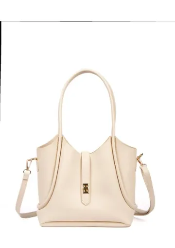 Adelina Bags Kadın Kilit Detaylı Yavrulu El ve Omuz Çantası Krem resmi