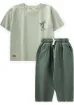 Cigit Organik Şalvarlı Palmiye Baskılı T-Shırt Takım 1-5 Yaş Su Yeşili resmi