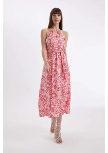 DeFacto Halter Yaka Desenli Kolsuz Maxi Elbise D2649AX24HS resmi