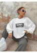 Trendseninle Kadın Beyaz Füme Nasa Baskılı Oversize Alt Üst Eşofman Takımı resmi