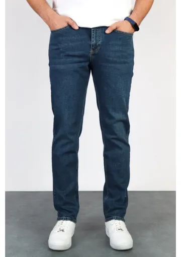 Hlt Jeans Erkek Okyanus Mavisi Regular Fit Boru Paça Esnek Likralı Denim Jeans Kot Pantolon HLTHE001976 resmi
