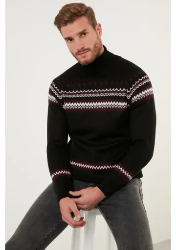 Buratti Desenli Yün Karışımlı Regular Fit Balıkçı Yaka Kışlık Kazak Erkek Kazak 6341010 resmi