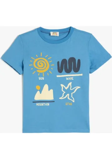 Koton Baskılı Bisiklet Yaka Pamuklu Kısa Kollu Tişört resmi