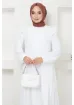 Hafsa Mina Omuzu Fırfırlı Ayrobin Tesettür Elbise Beyaz HM2062 resmi