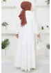 Hafsa Mina Omuzu Fırfırlı Ayrobin Tesettür Elbise Beyaz HM2062 resmi