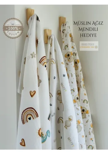 Ft Baby Collection Pamuk Müslin Bebek Battaniyesi 3'Lü Set Müslın Örtü 80 x 90 Cm resmi