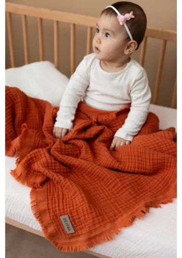 Zeypba Kiremit 4 Katlı Müslin Bebek Müslin Çocuk Müslin 110x110cm resmi